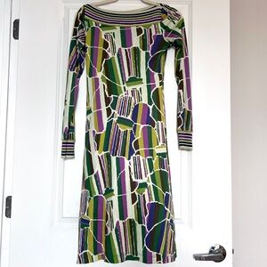 Sport Missoni 100% Silk Vintage Dress Women’s Size 42 Abstract Long Sleeve